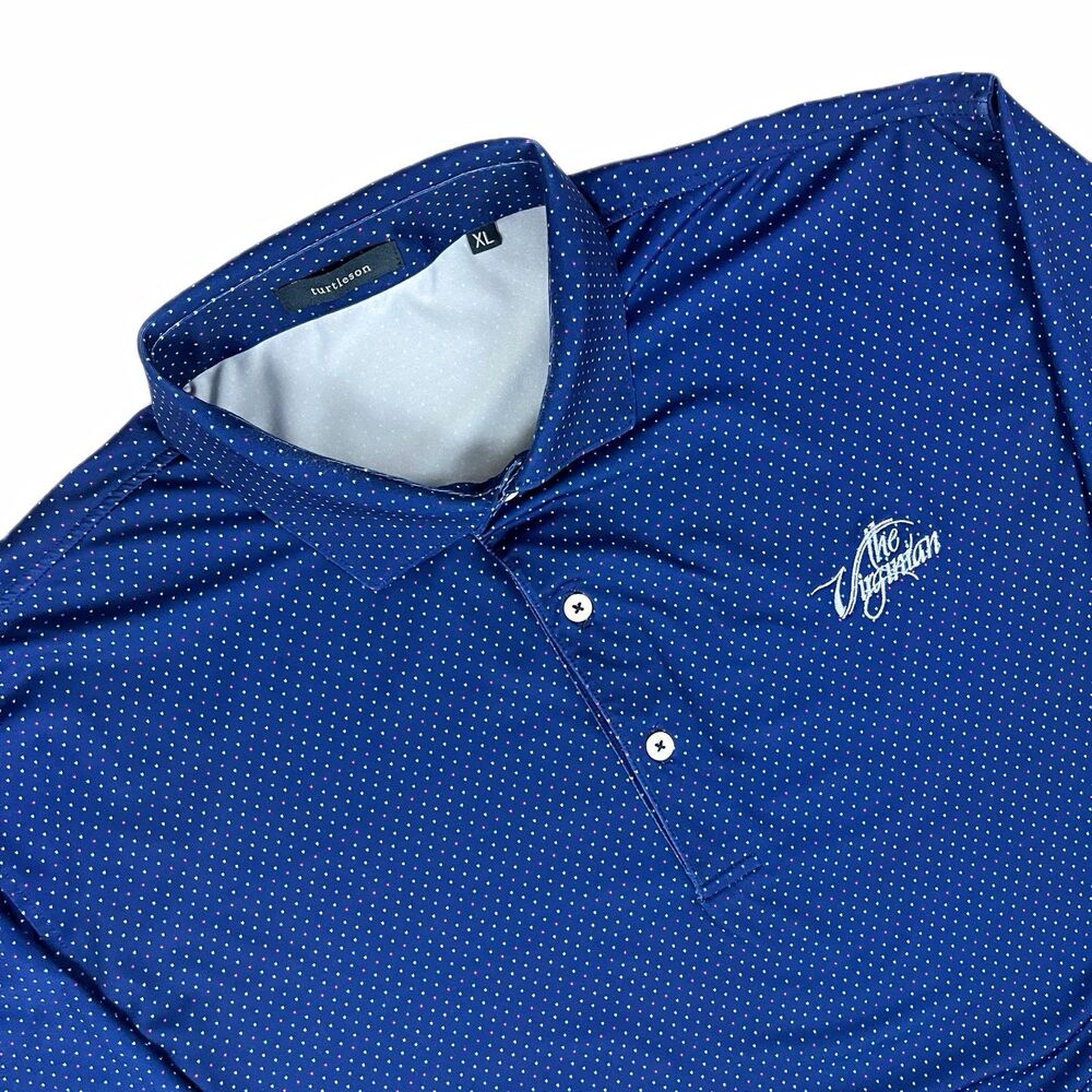 Turtleson Men’s XL Blue Polka Dot Stretch Golf Polo Short Sleeve Embroidered
